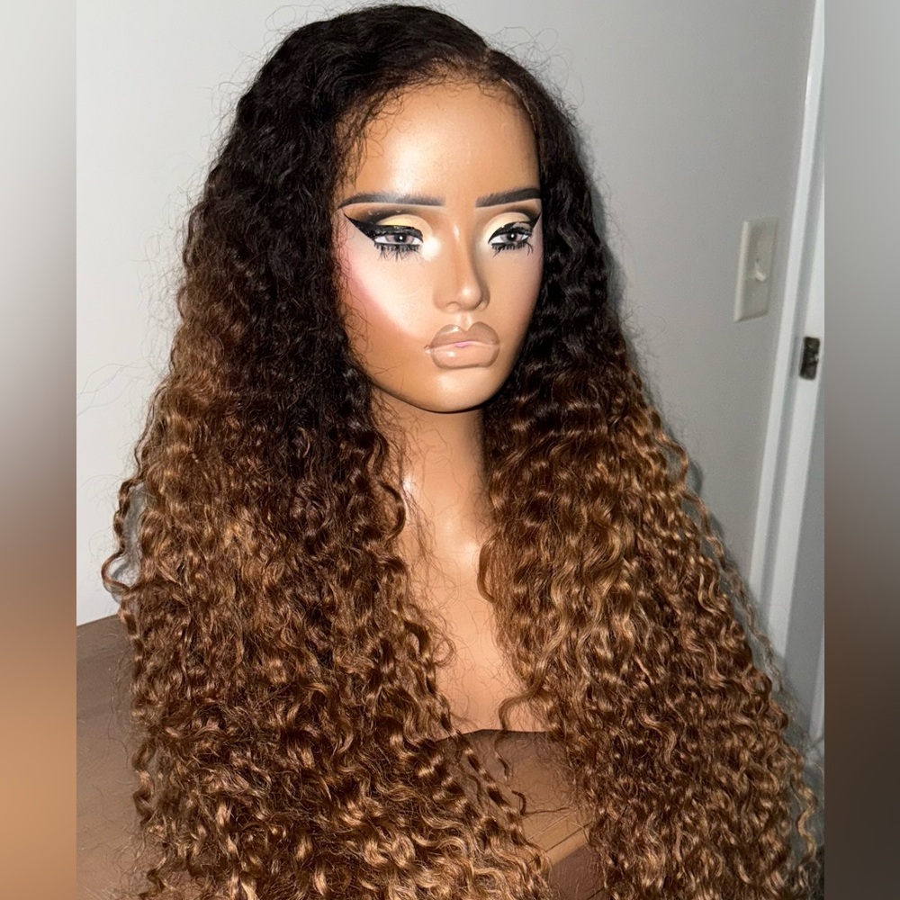 Curly Ombre Brown Wig - 100% Raw Human Hair / HD Lace